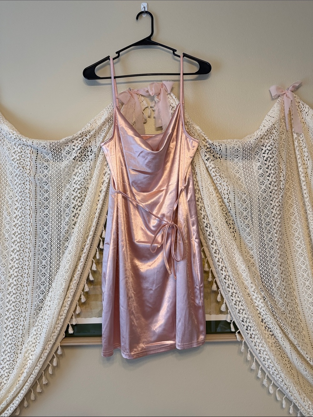 Whimsy Fairycore Satin Slip Dress in Shimmering Blush Pink